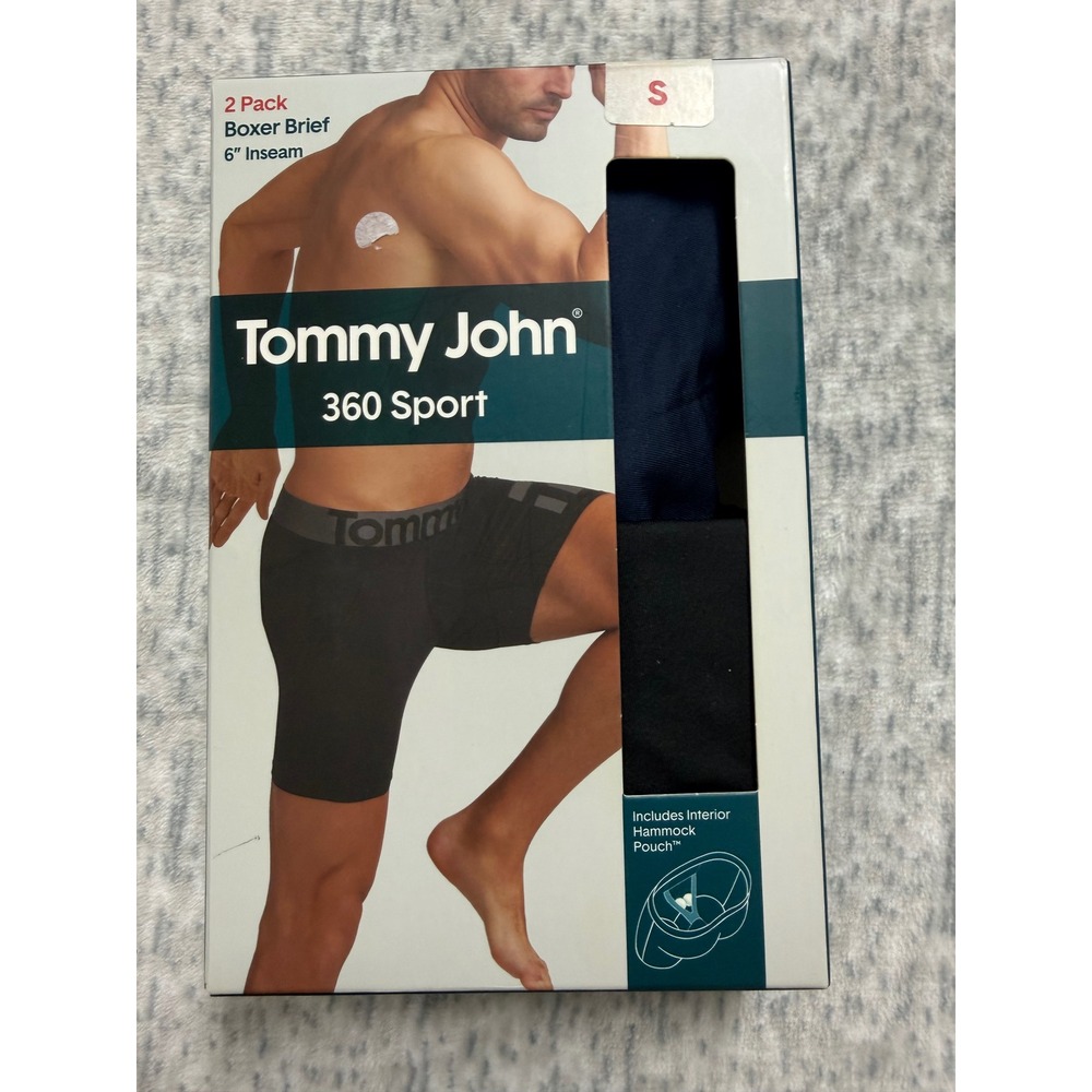 Tommy John 360 Sport Boxer Briefs 2 Pack Mens Small 6" Inseam Navy Black‎ NEW